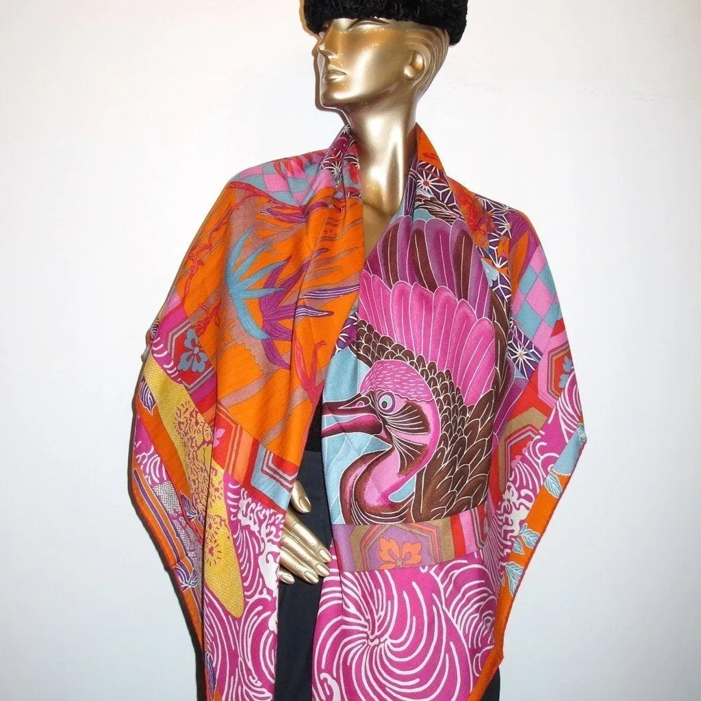 Hermes 2012 cw01 Capucine/Fuchsia Ex-Libris en Kimonos Cashmere Shawl 140