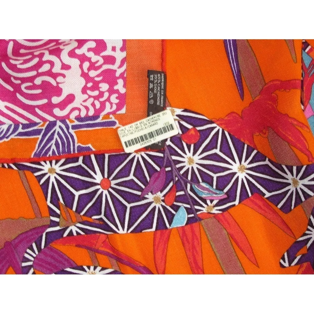 Hermes 2012 cw01 Capucine/Fuchsia Ex-Libris en Kimonos Cashmere Shawl 140