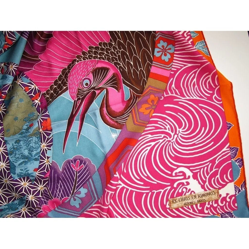 Hermes 2012 cw01 Capucine/Fuchsia Ex-Libris en Kimonos Cashmere Shawl 140