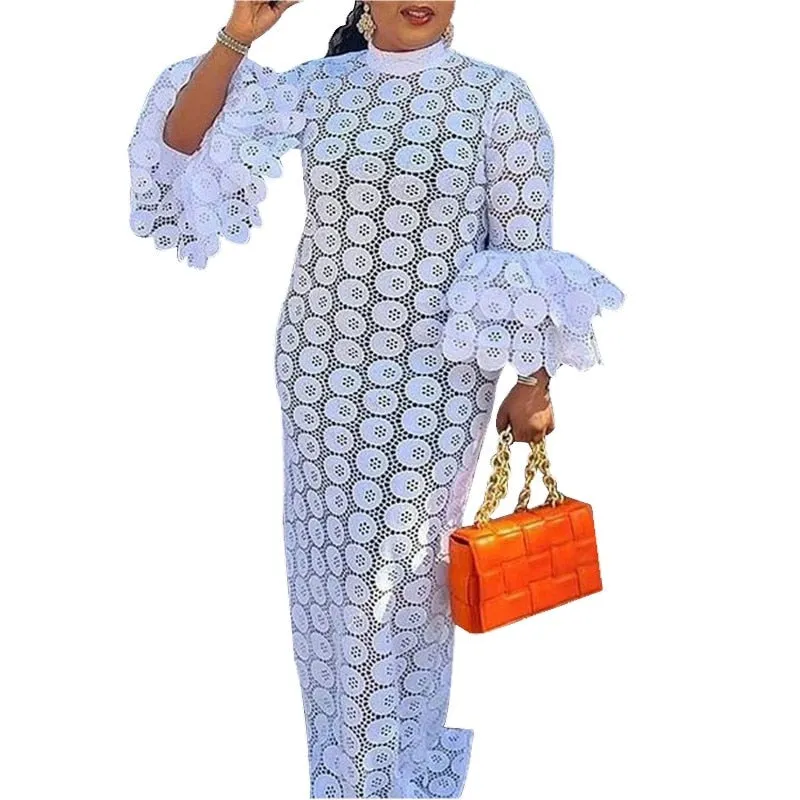 hulianfu African Dresses For Women Elegant Hollow Out New Muslim Fashion Abayas Dashiki Robe Kaftan Long Maxi Dress One Piece