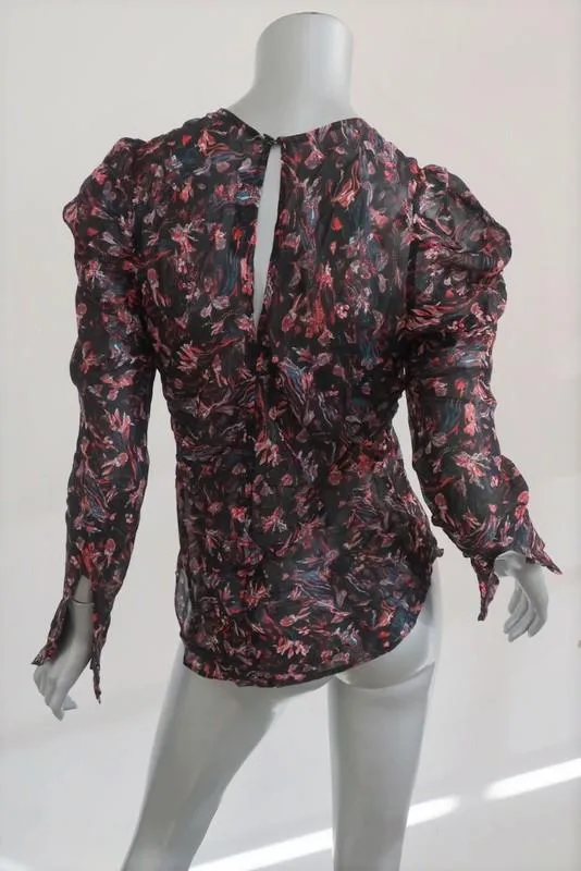 IRO Blouse Lou Black Printed Sheer Crepe Size 34 Long Sleeve Top