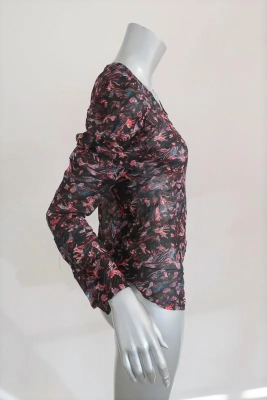 IRO Blouse Lou Black Printed Sheer Crepe Size 34 Long Sleeve Top