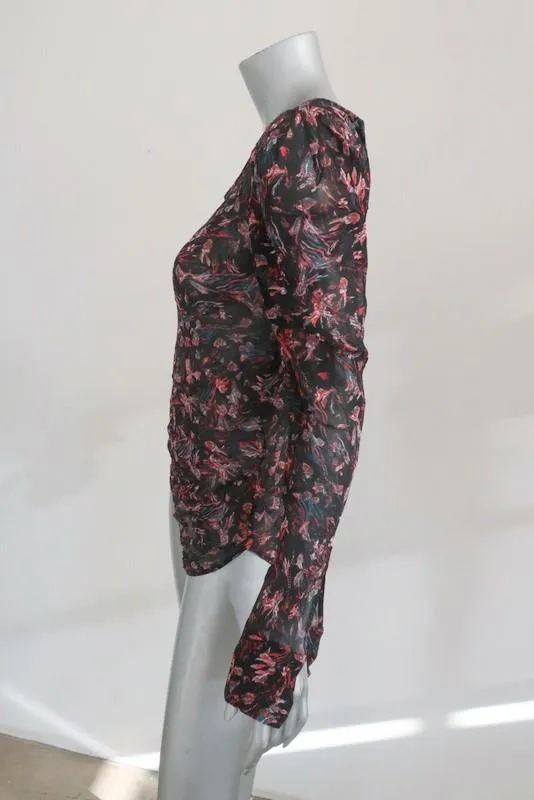 IRO Blouse Lou Black Printed Sheer Crepe Size 34 Long Sleeve Top
