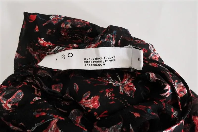 IRO Blouse Lou Black Printed Sheer Crepe Size 34 Long Sleeve Top