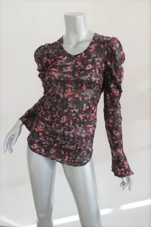 IRO Blouse Lou Black Printed Sheer Crepe Size 34 Long Sleeve Top
