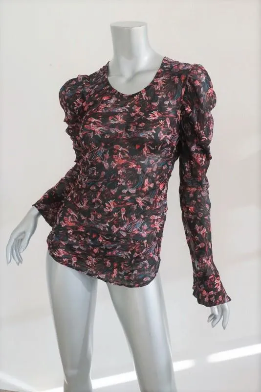 IRO Blouse Lou Black Printed Sheer Crepe Size 34 Long Sleeve Top