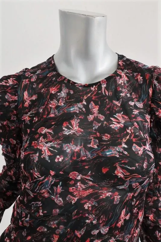 IRO Blouse Lou Black Printed Sheer Crepe Size 34 Long Sleeve Top