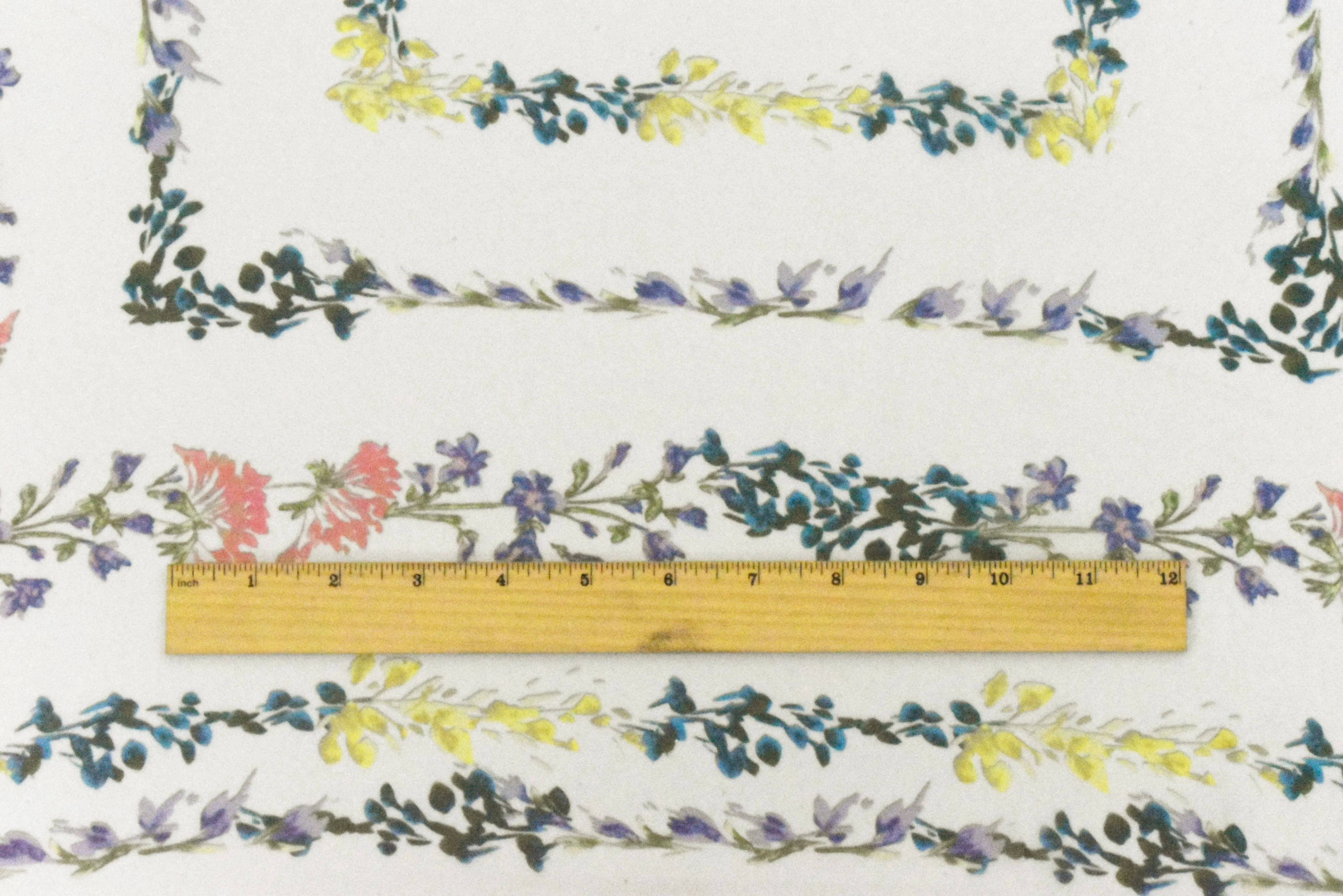 Ivory-Garden-Multi Floral Border Printed Silk Chiffon Fabric