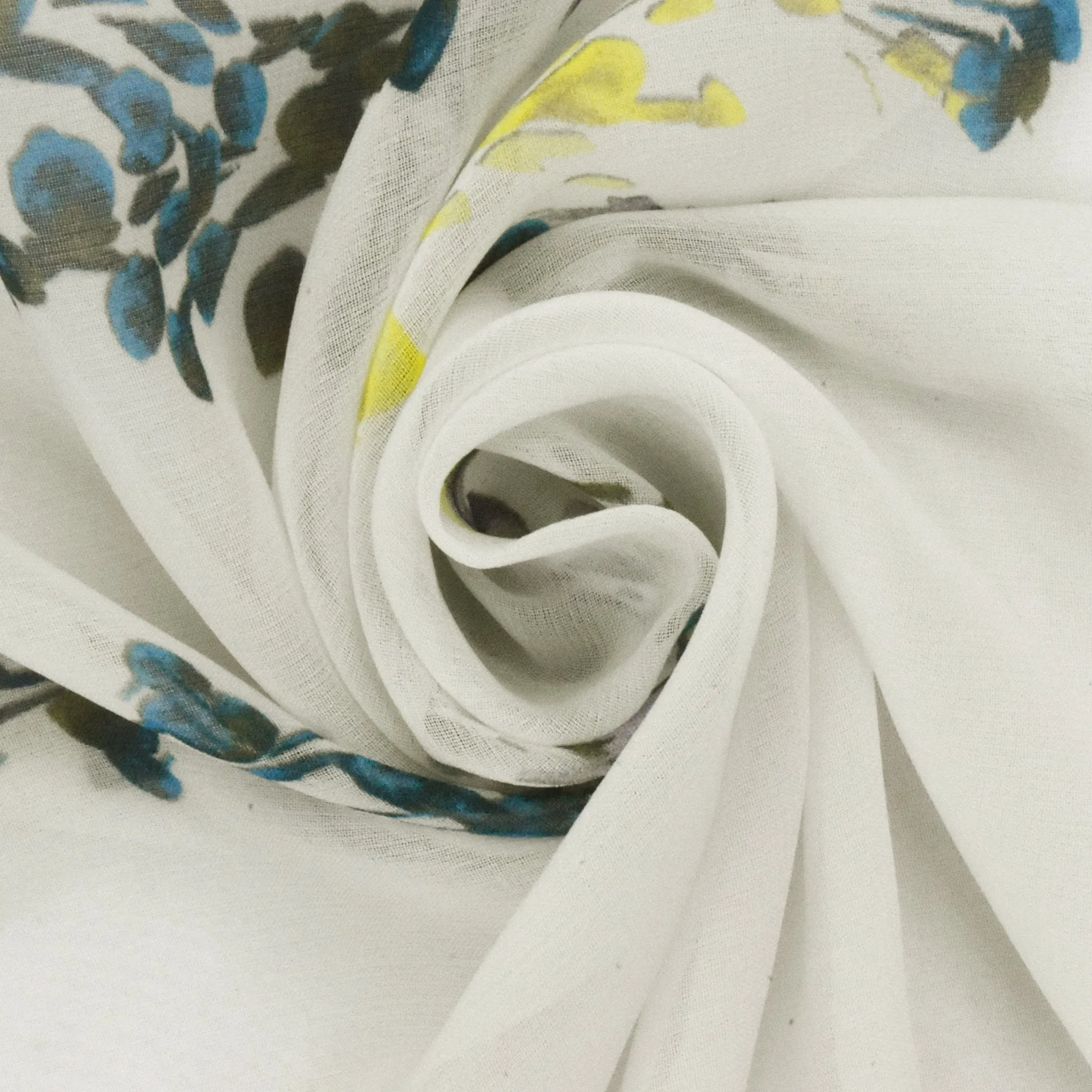 Ivory-Garden-Multi Floral Border Printed Silk Chiffon Fabric