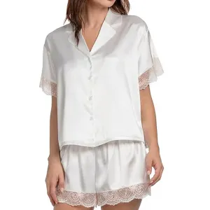 JNL041 Janelle Lace Trim Satin Shorty Pajamas | Ivory