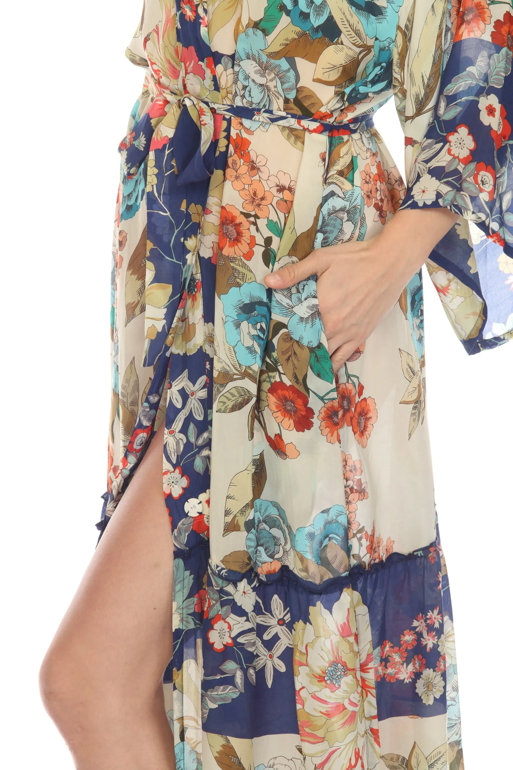 Johnny Was Emma Astrid Floral Print Waist Tie Kimono Boho Chic C41722B6