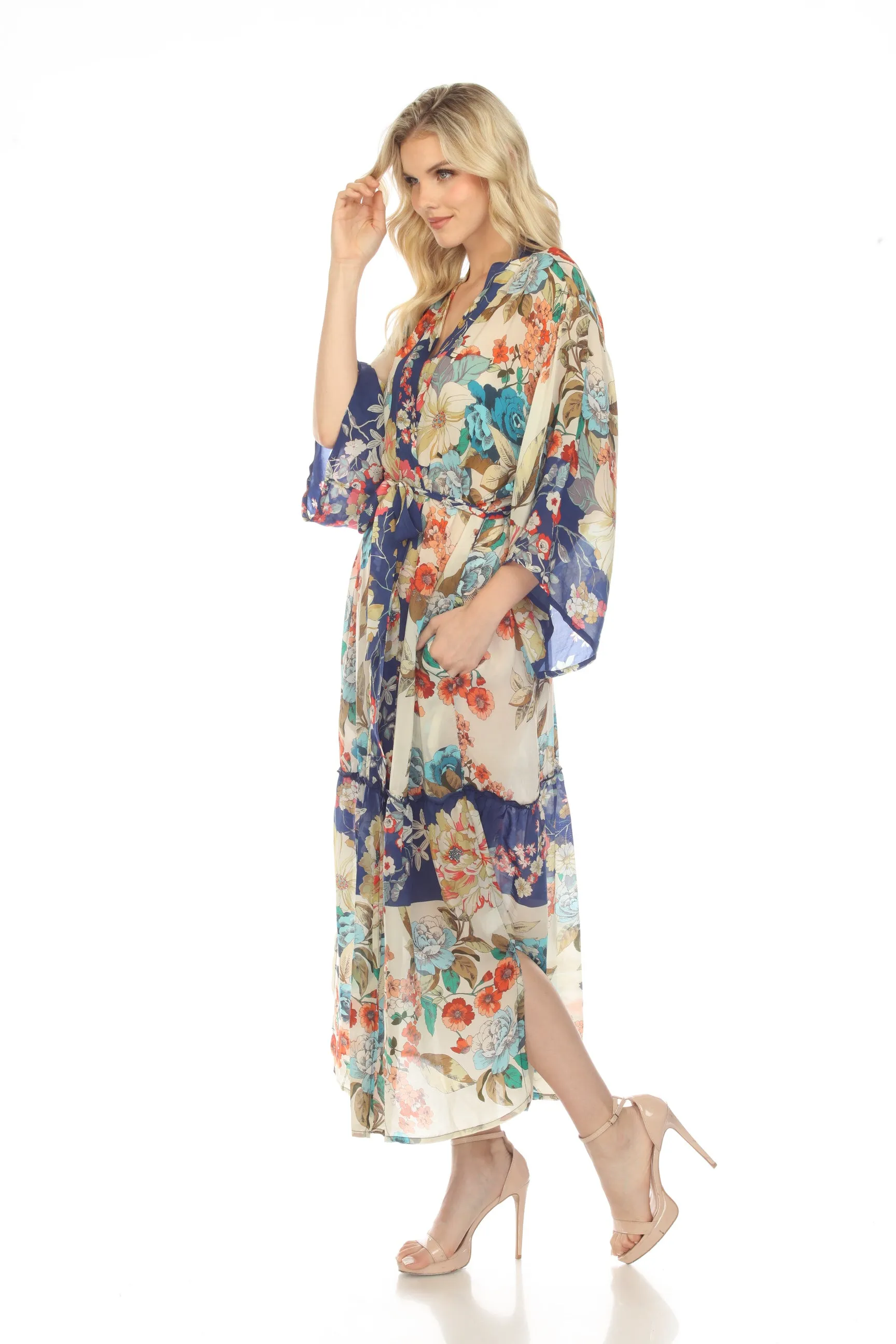 Johnny Was Emma Astrid Floral Print Waist Tie Kimono Boho Chic C41722B6