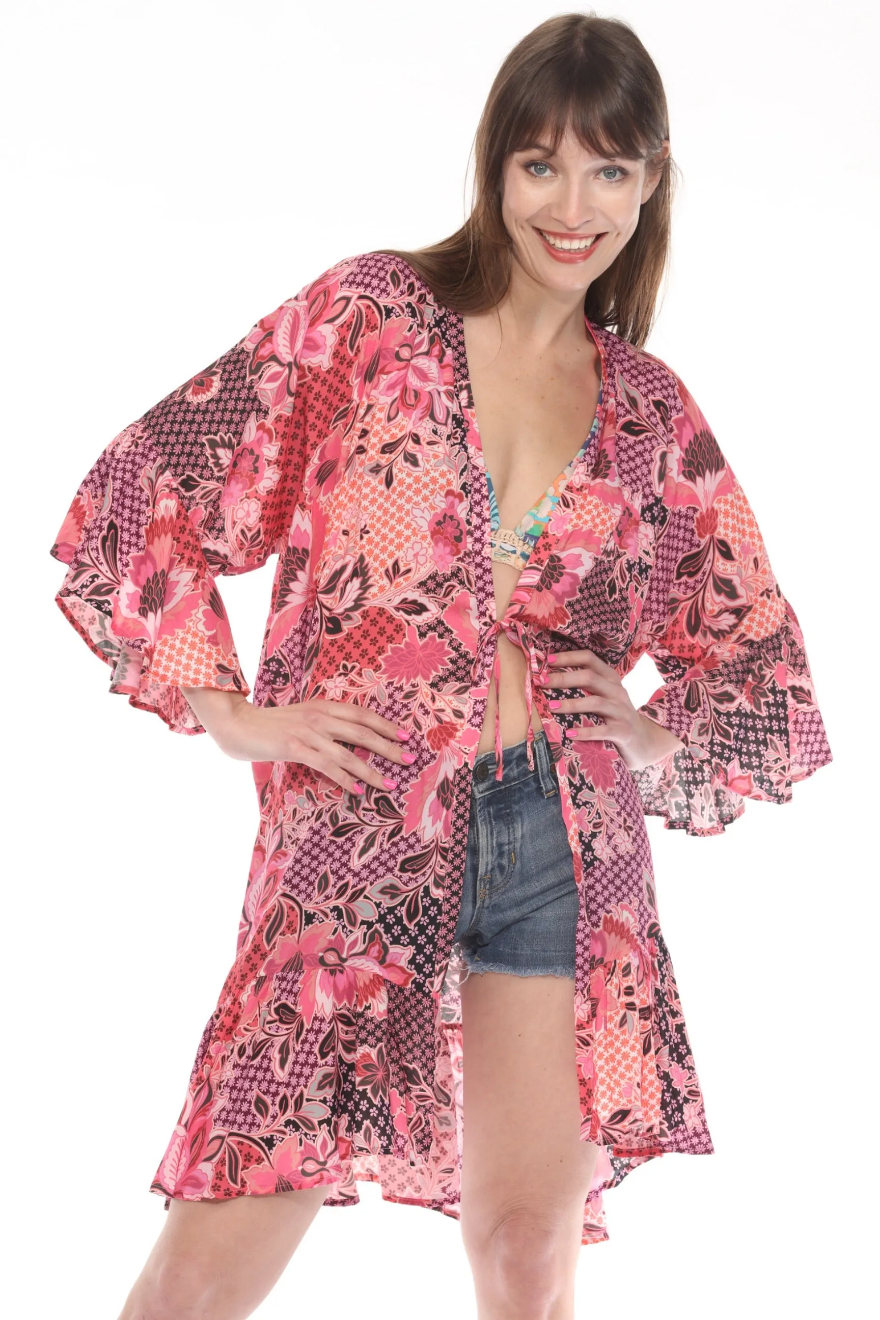 Johnny Was Pink Valennis Ruffle Swim Kimono CSW4024-U