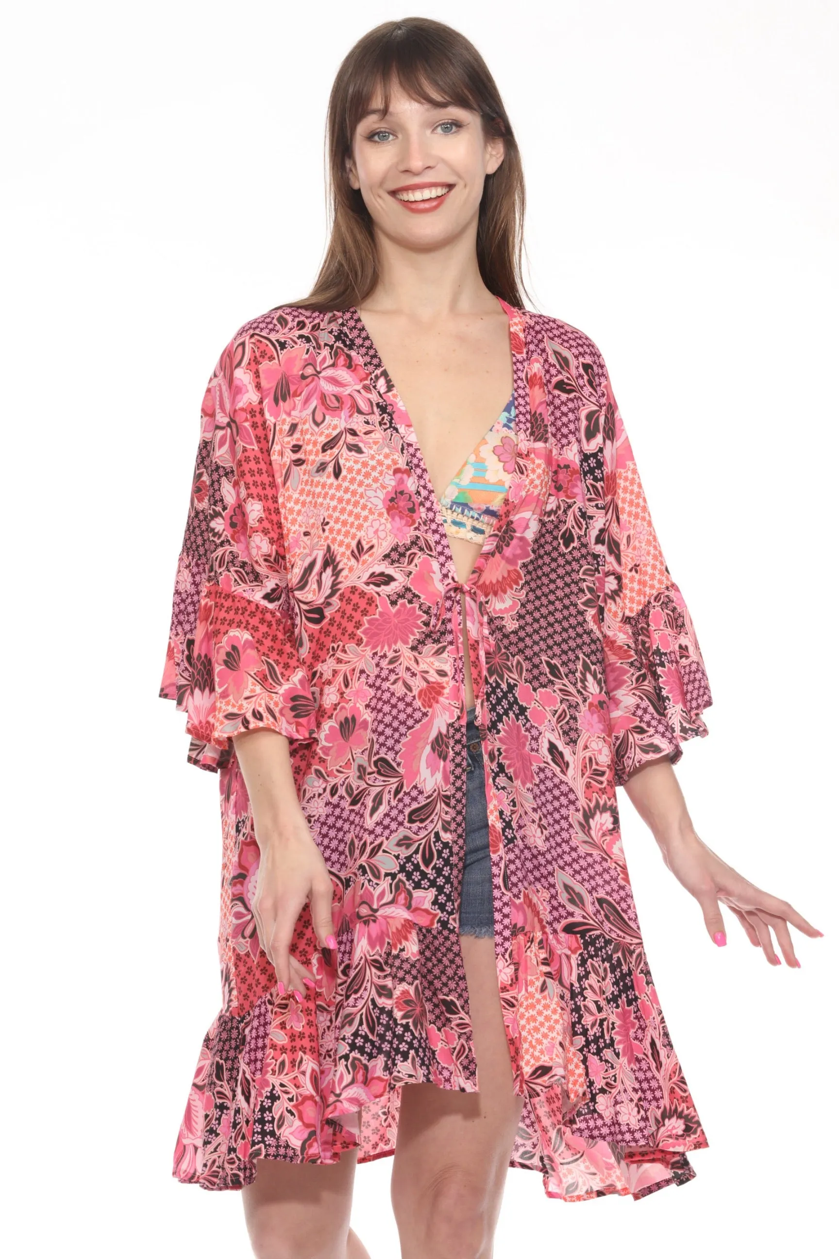 Johnny Was Pink Valennis Ruffle Swim Kimono CSW4024-U