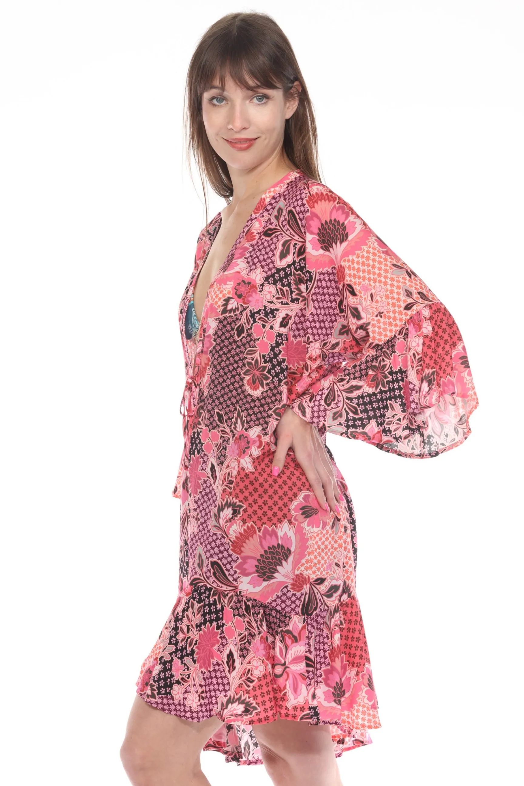 Johnny Was Pink Valennis Ruffle Swim Kimono CSW4024-U