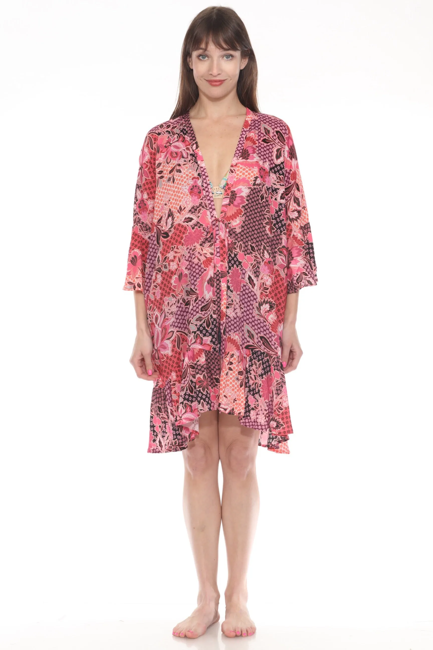Johnny Was Pink Valennis Ruffle Swim Kimono CSW4024-U