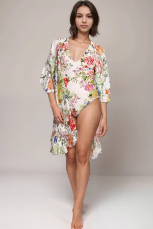 Johnny Was White Metalli Giorno Floral Ruffle Kimono CSW0424-A