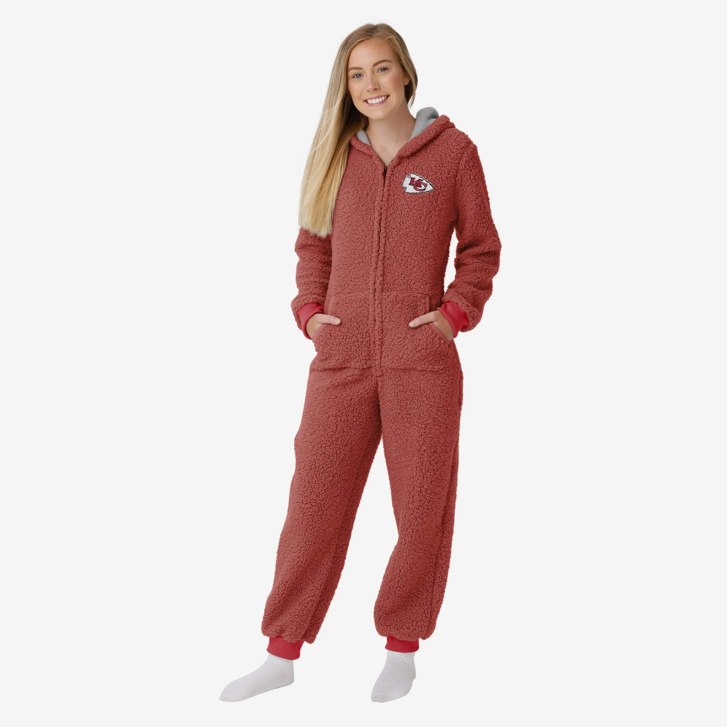Kansas City Chiefs Womens Sherpa One Piece Pajamas