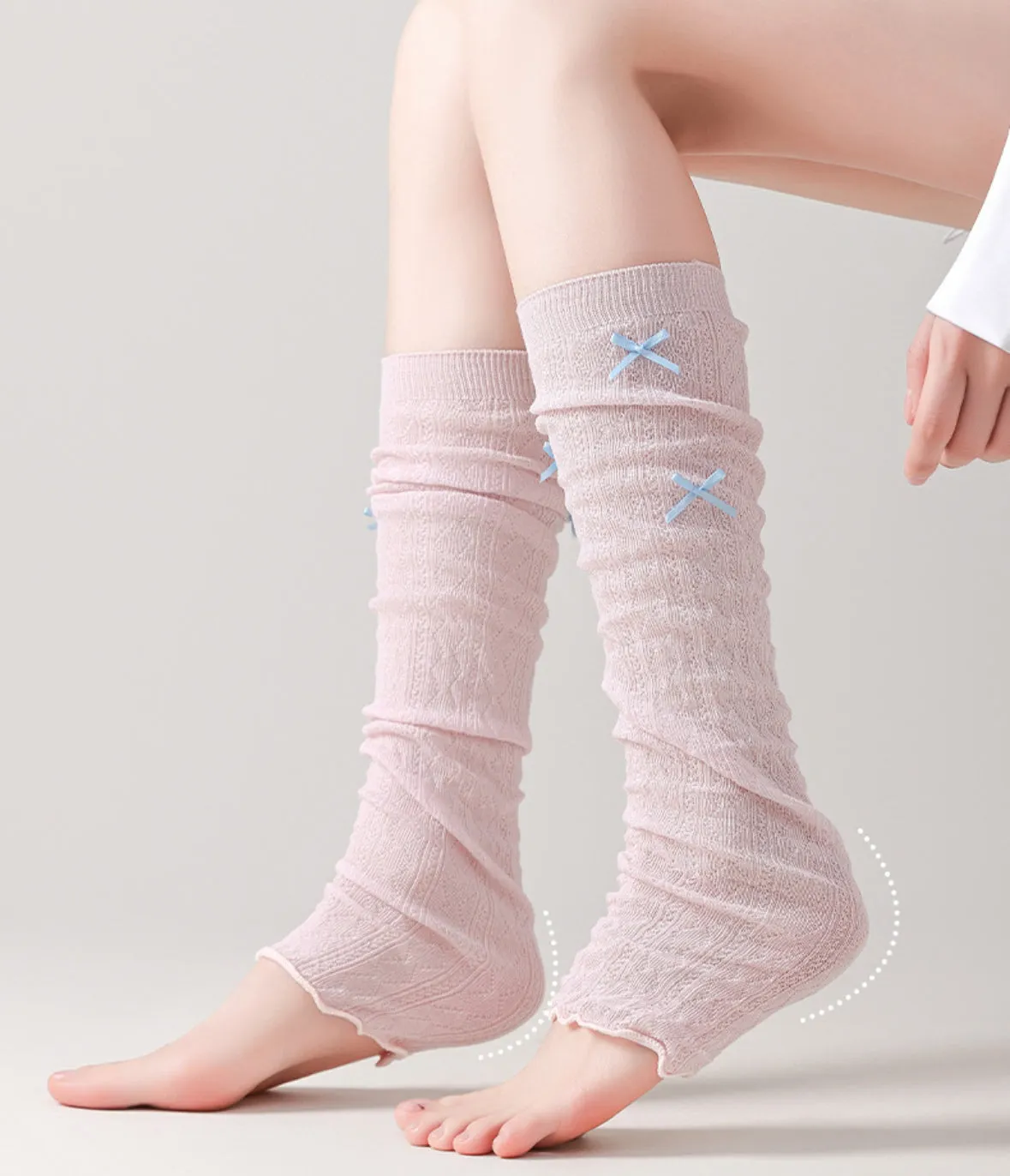 Kawaii Bow Knit Leg Warmers Japanese JK Style Sheer Mesh Long Socks for Girls