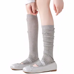 Kawaii Bow Knit Leg Warmers Japanese JK Style Sheer Mesh Long Socks for Girls