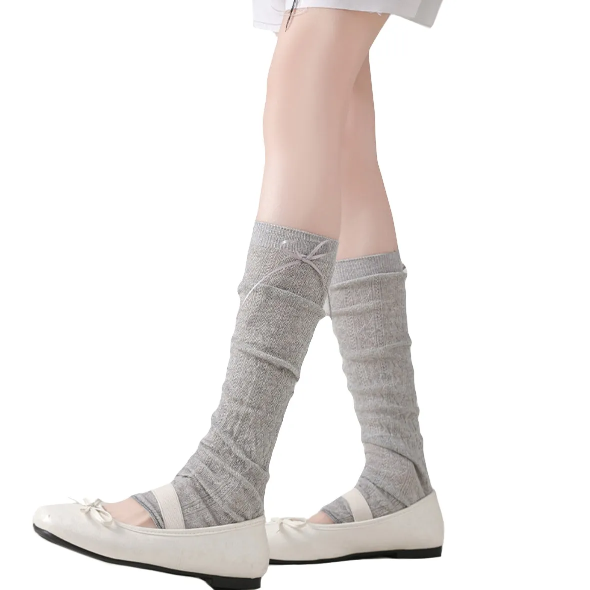 Kawaii Bow Knit Leg Warmers Japanese JK Style Sheer Mesh Long Socks for Girls