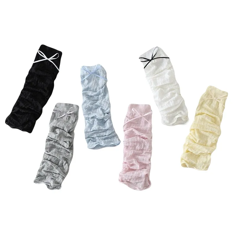 Kawaii Bow Knit Leg Warmers Japanese JK Style Sheer Mesh Long Socks for Girls