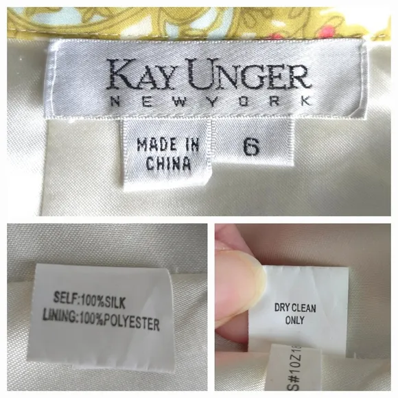 Kay Unger Silk Yellow Green Woman Print Ruffle Handkerchief Skirt