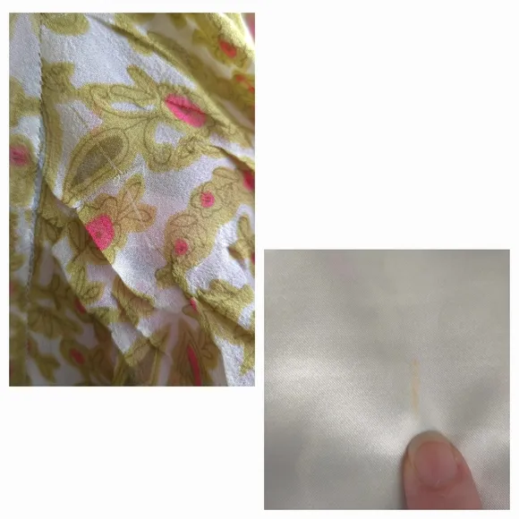 Kay Unger Silk Yellow Green Woman Print Ruffle Handkerchief Skirt