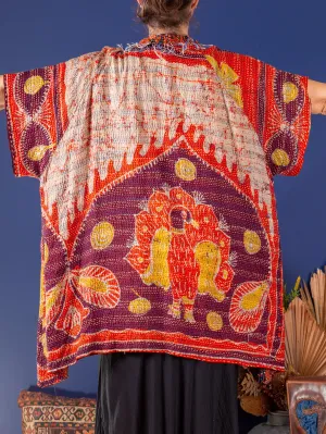 Kimono - silk reversible featuring hand stitching and pockets - Aranyani