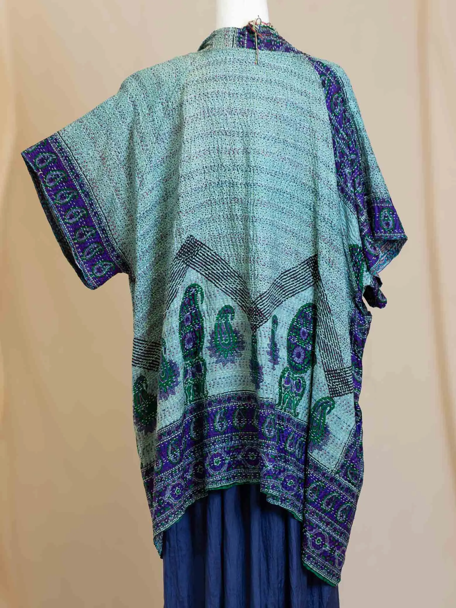 Kimono - silk reversible featuring hand stitching and pockets - Ocean Divination