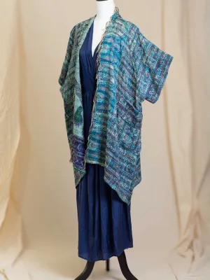 Kimono - silk reversible featuring hand stitching and pockets - Ocean Divination
