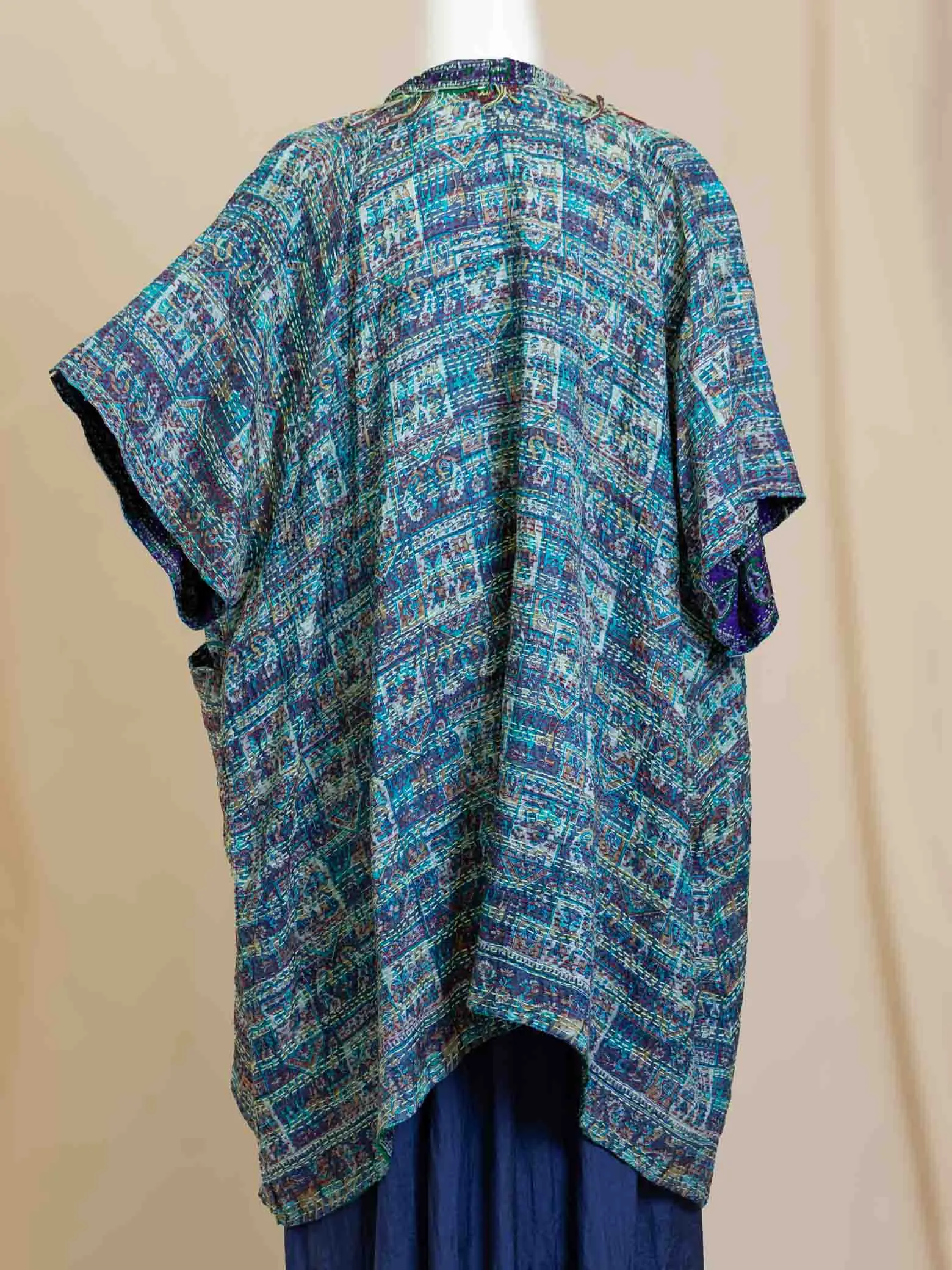 Kimono - silk reversible featuring hand stitching and pockets - Ocean Divination