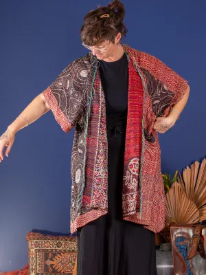 Kimono - silk reversible featuring hand stitching and pockets - oversized 'Dark Waters'