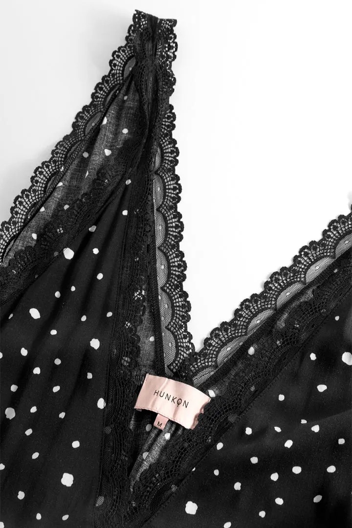 Kris Oversized Dress - Black w/White dots
