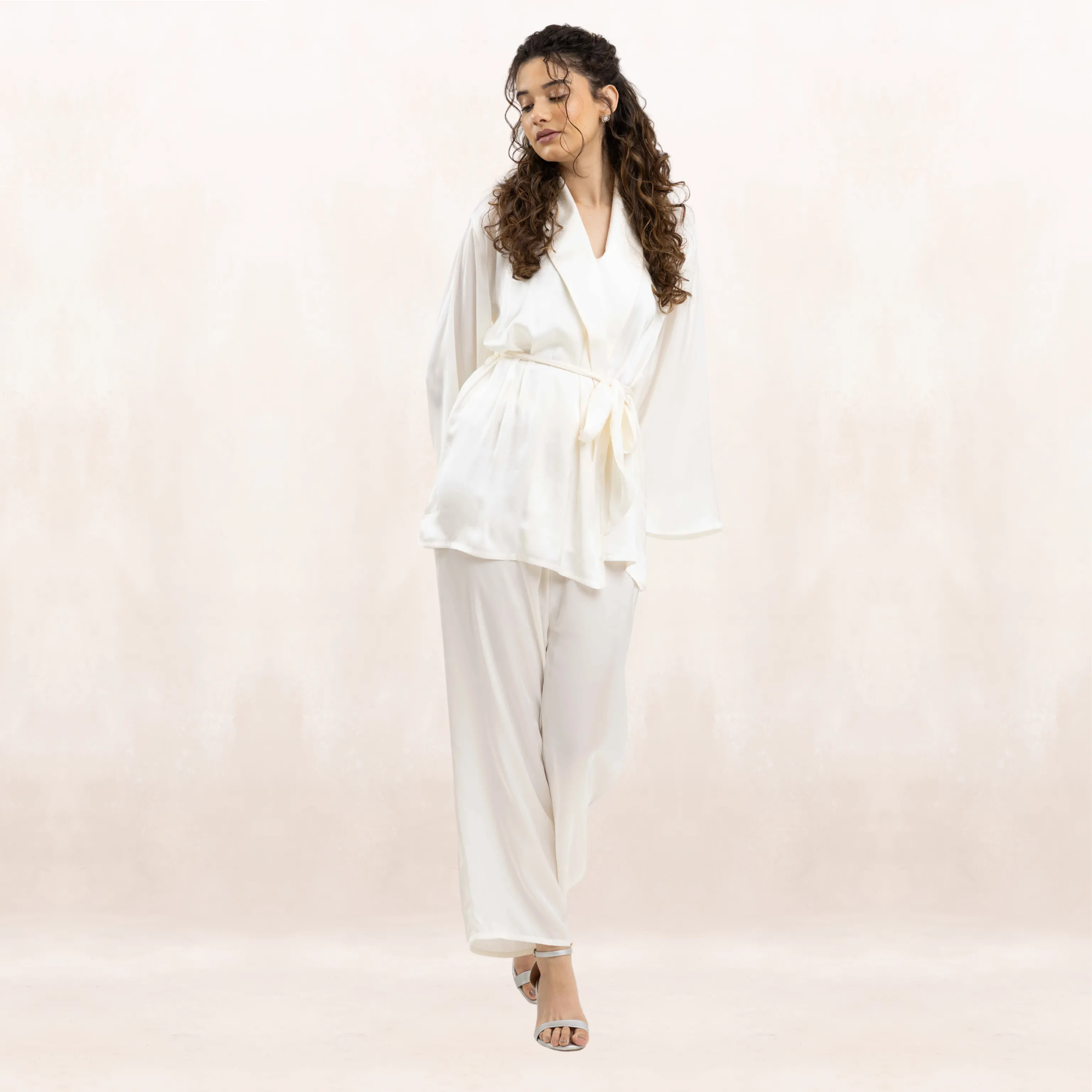 LADIES SATIN ROBE PJ SET