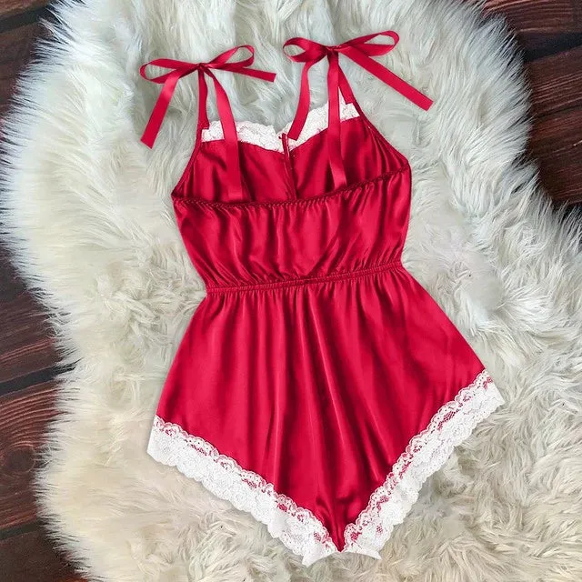Ladies Sexy Silk Satin Pajama Set Lace Pyjama Set Sleeveless