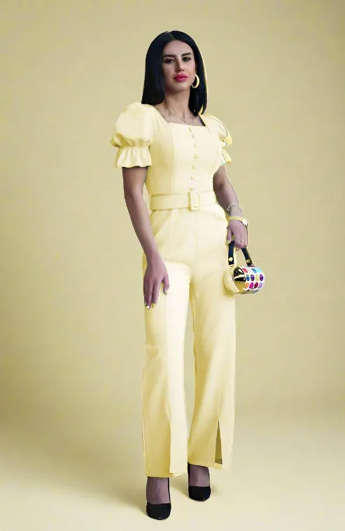 Lange Jumpsuit mit Kurze Puffärmel mit knöpfen mit Gürtel