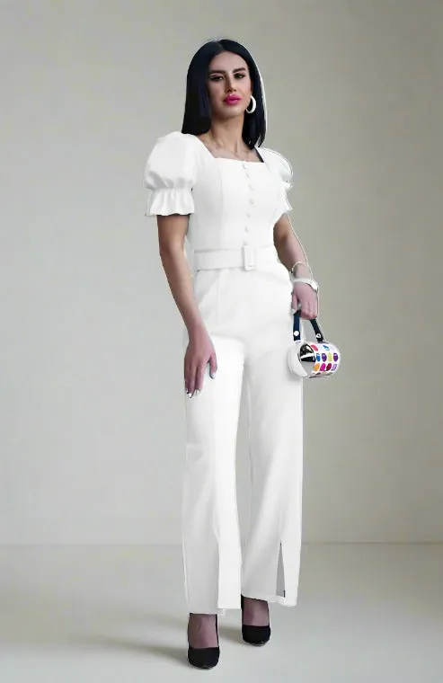 Lange Jumpsuit mit Kurze Puffärmel mit knöpfen mit Gürtel