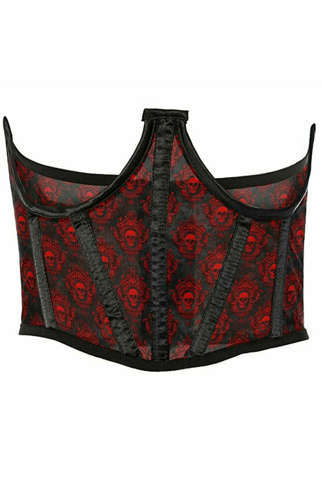 Lavish Black & Red Skull Mesh Open Cup Waist Cincher