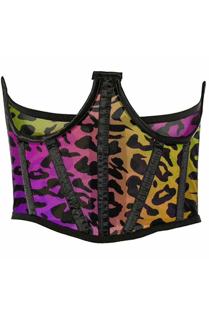Lavish Rainbow Animal Print Mesh Open Cup Waist Cincher