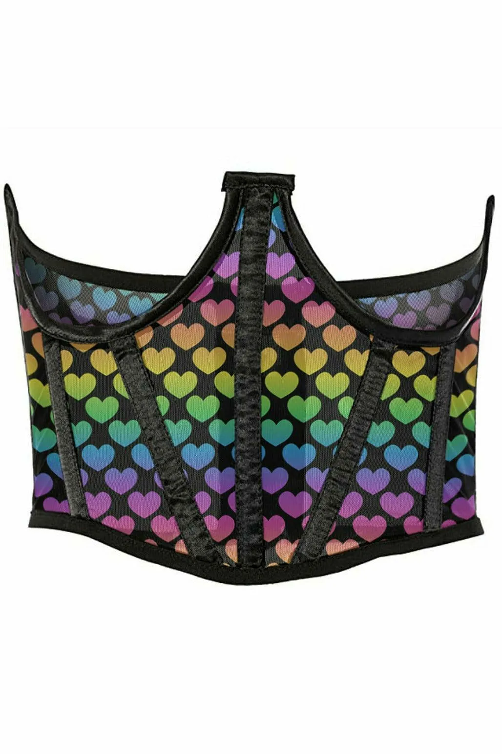 Lavish Rainbow Hearts Mesh Open Cup Waist Cincher