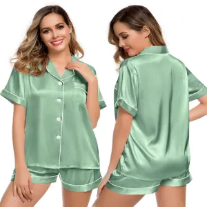 LecGee Women’s Satin Pajama Set – Short Sleeve Button-Down Sleepwear in Silk-Feel Fabric