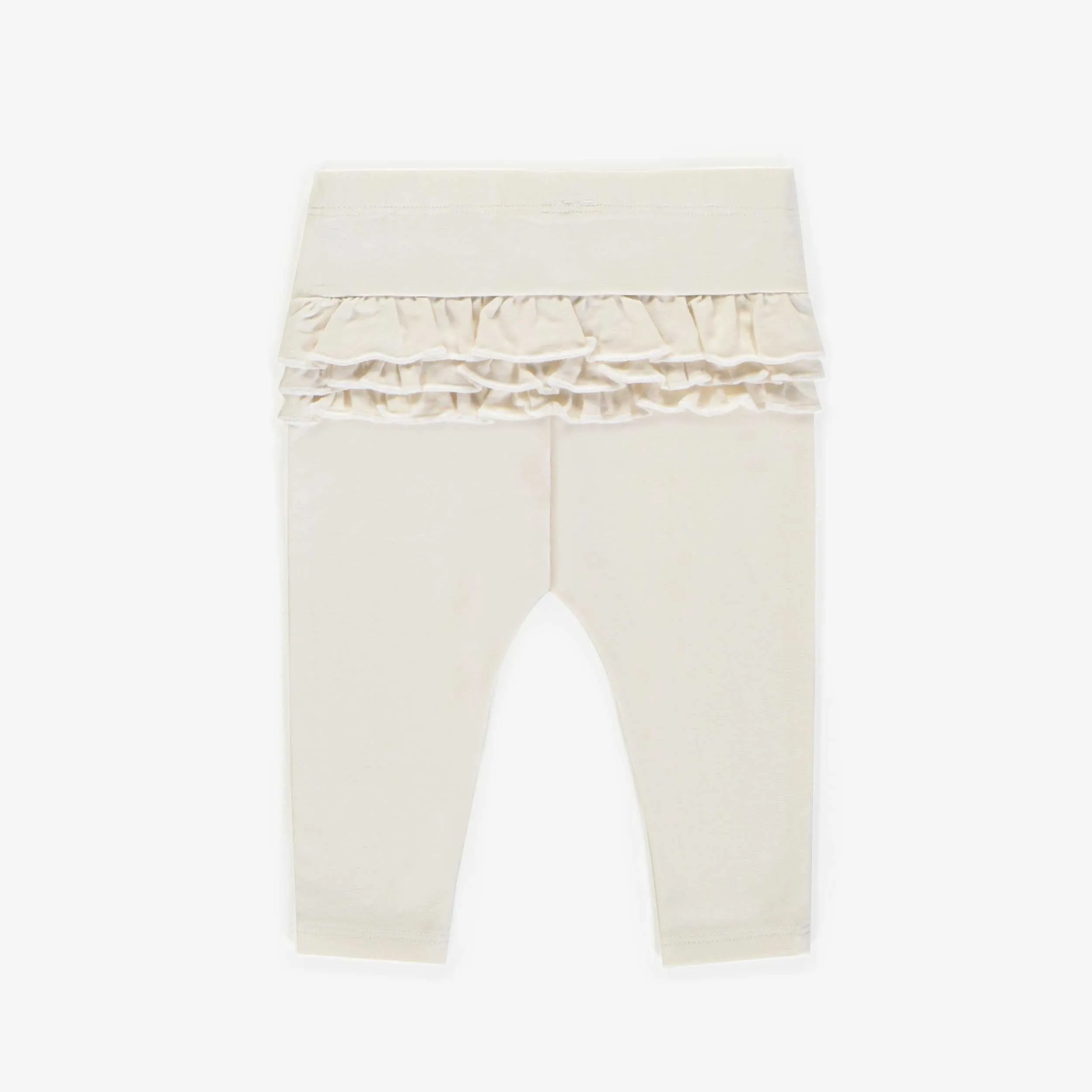 Legging crème à volants en coton biologique, naissance  || Cream ruffled leggings in organic cotton, newborn