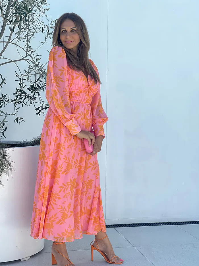 Leisa Floral Dress - Pink and Orange