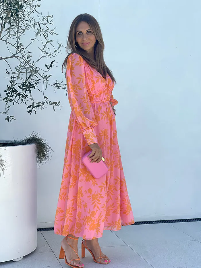 Leisa Floral Dress - Pink and Orange
