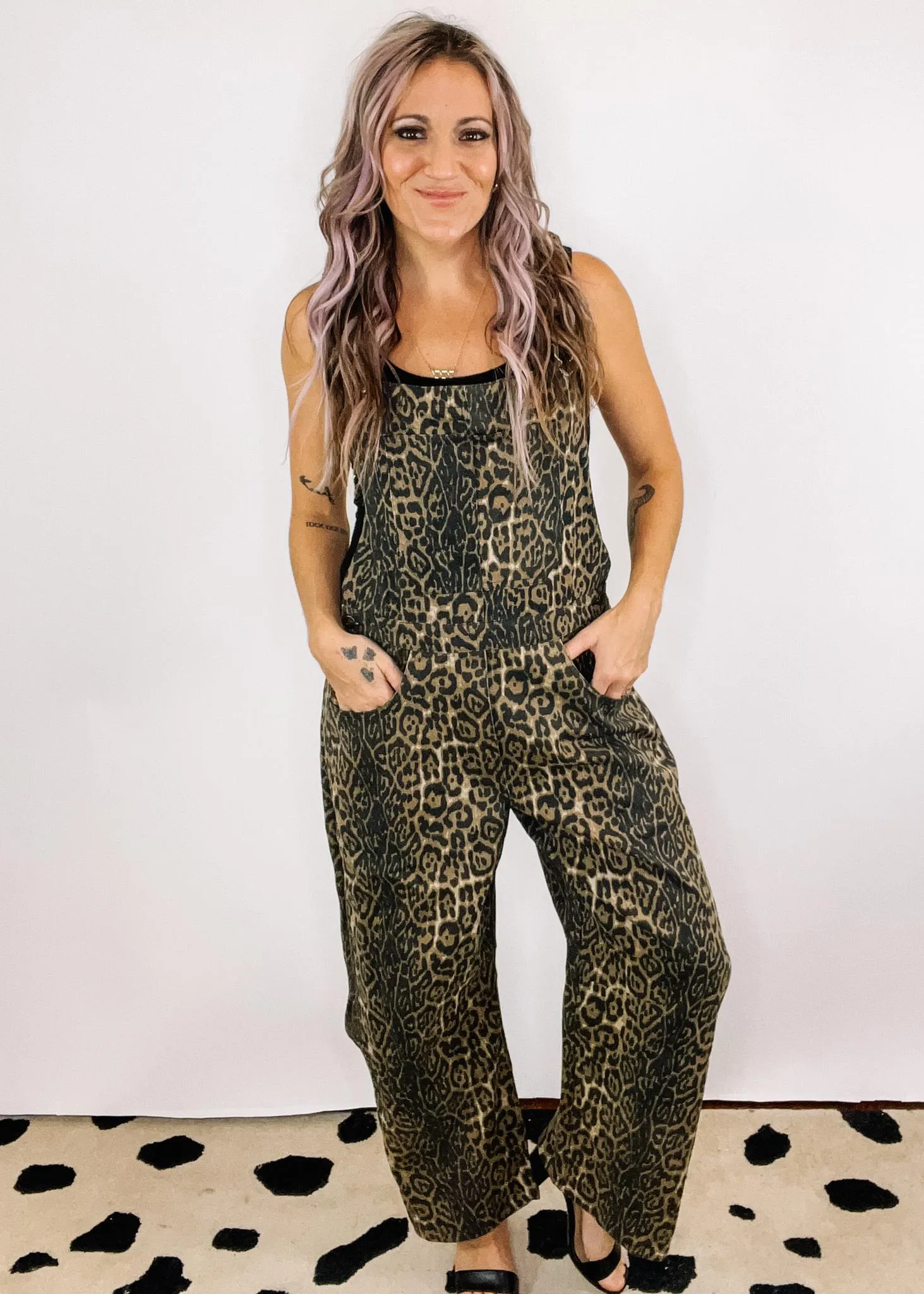 Leopard Print Denim Overalls