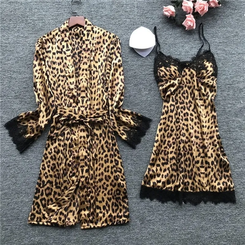 Leopard Print Satin Pajama Set
