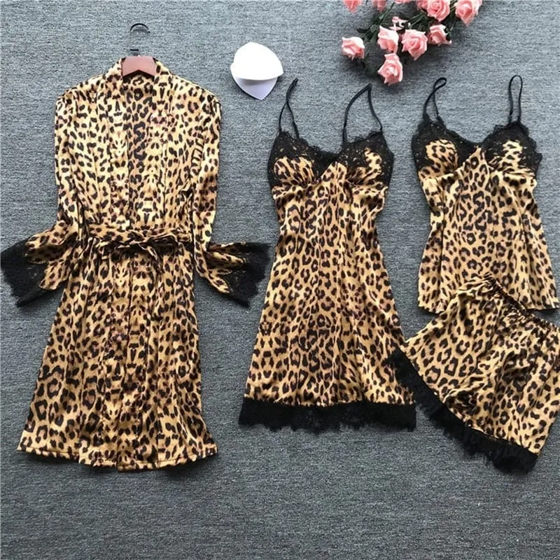 Leopard Print Satin Pajama Set