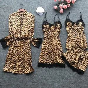 Leopard Print Satin Pajama Set