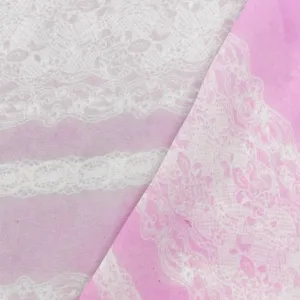 Light Fairy Pink-White Lace Stripe Printed Poly Chiffon Woven Fabric
